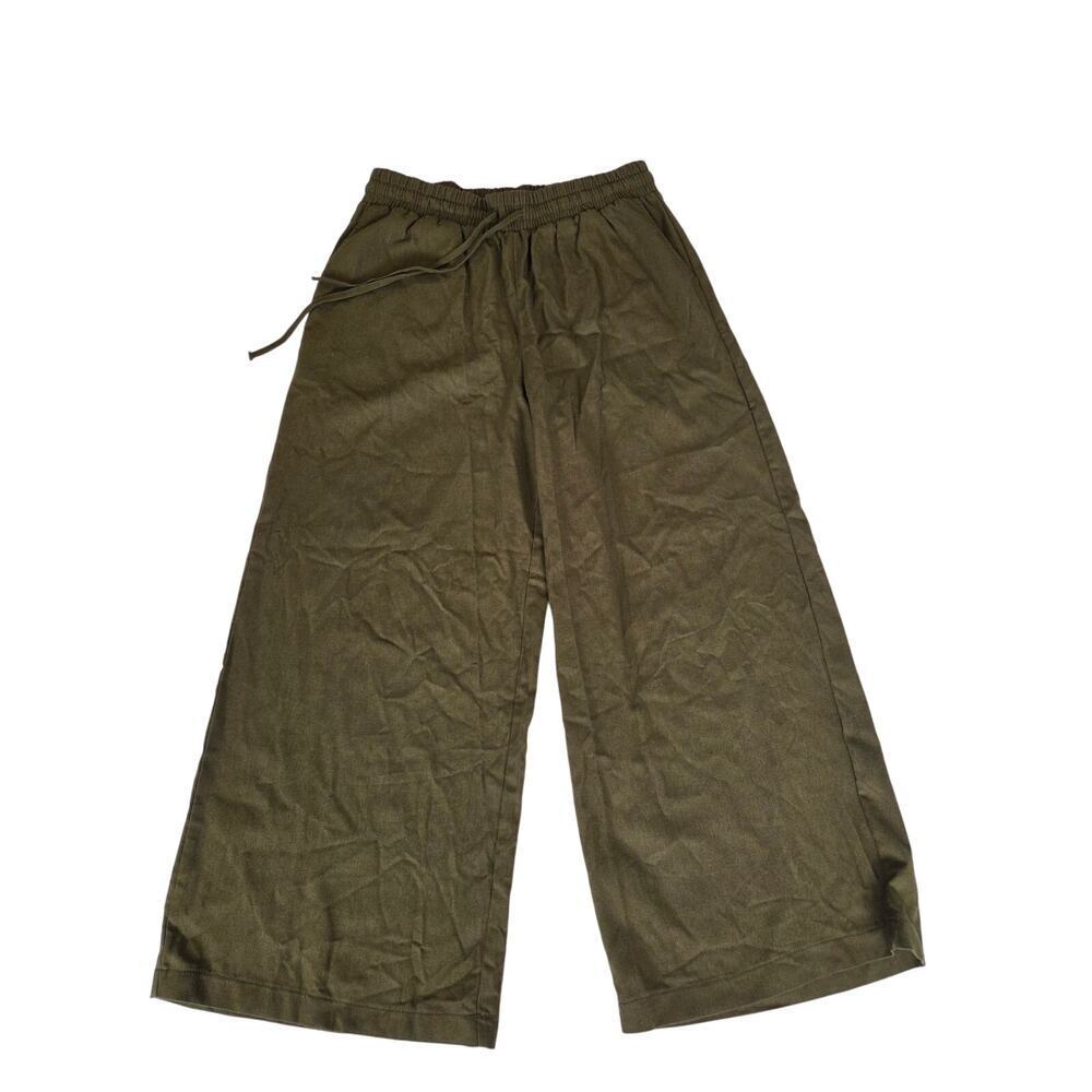 Once & Again Olive Green Linen Blend Wide Leg Lightweight Pants Medium